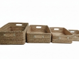 Premium Rectangular Rattan Low Totes Set of 4